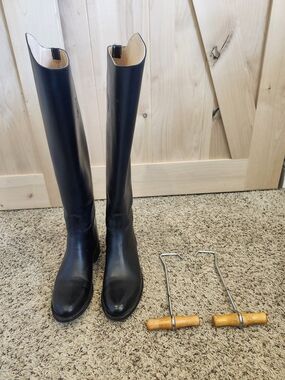 Effingham Black Leather Equestrian Riding Boots Size 7